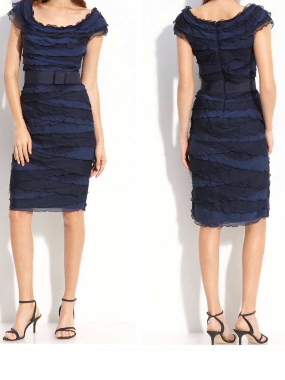 Tadashi Shoji Black Silk Chiffon Ruffle Dress Black size 6